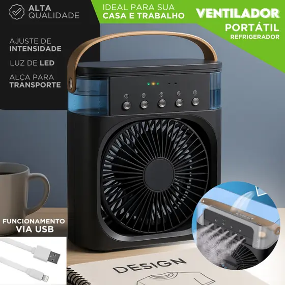 Mini Ar Condicionado | Climatizador, Umidificador e Ventilador USB com LED | Portátil - SHEFA