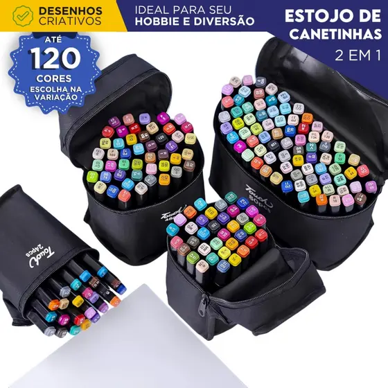 Canetas Marcadoras Ponta Dupla Touch 120 Cores com Estojo Canetinha para Desenho e Pintura - SH