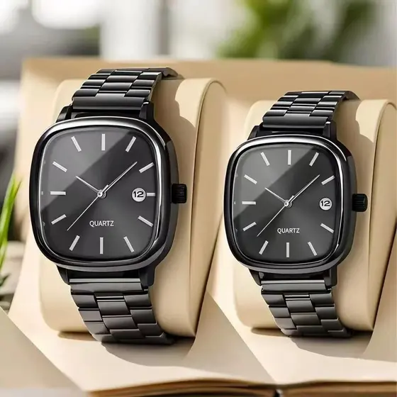 Relógio Casal Kit 2 Unidades Masculino Feminino Aço Inox Presente Luxo