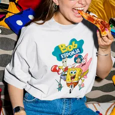 Camiseta Feminina Bob Esponja Animada Camisa Simples Blusa Streetwear T-shirt Casual Crt Unissex