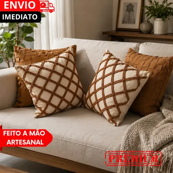 ALMOFADAS ALGODÃO LINHO COXIM FEITAS A MÃO ARTESANAIS 45X45CM. BOHO CHIC DECORATIVAS................