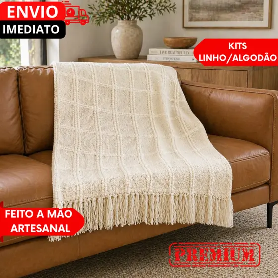 KIT 1/2 UN Mantas Decorativas para Sofá algodão/linho boho chic Cama O Carinho que Seu Lar Precisa
