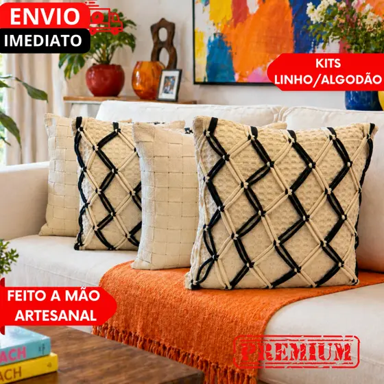 1/2/3/4 UN Kit Capas P/ Almofada Em LINHO Wave Soft Canelada Decorativa - 45x45 Cm