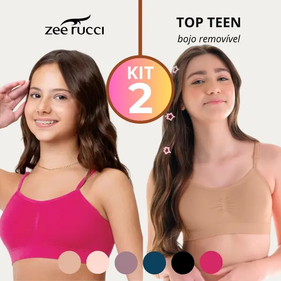 Kit 2 Top Teen Juvenil Poliamida Sem Costura Zee Rucci com Bojo Removivel