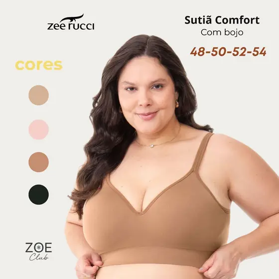 Sutiã Plus Size Comfort Com Bojo Sem Costura Alças Reforçadas Lateral Larga Soutien Zee Rucci