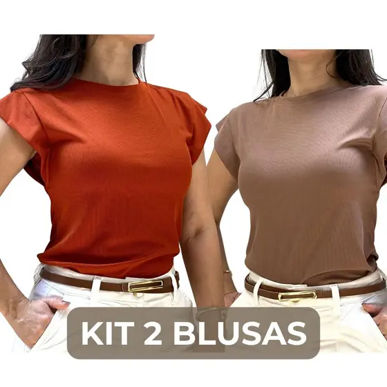 Kit 2 Blusinhas Femininas Casual Canelada Muscle Tee Tendencia
