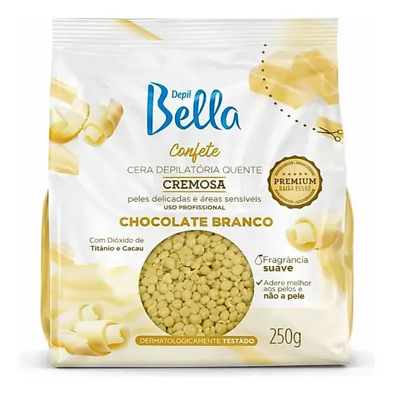 Cera Confete Chocolate Branco Depil Bella 250g P/ Depilação suave e confortável