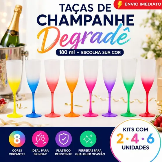 2/4/6/10 Taças Champanhe Espumante Acrílico Degrade Presente Comemoração Brinde Eventos Festas