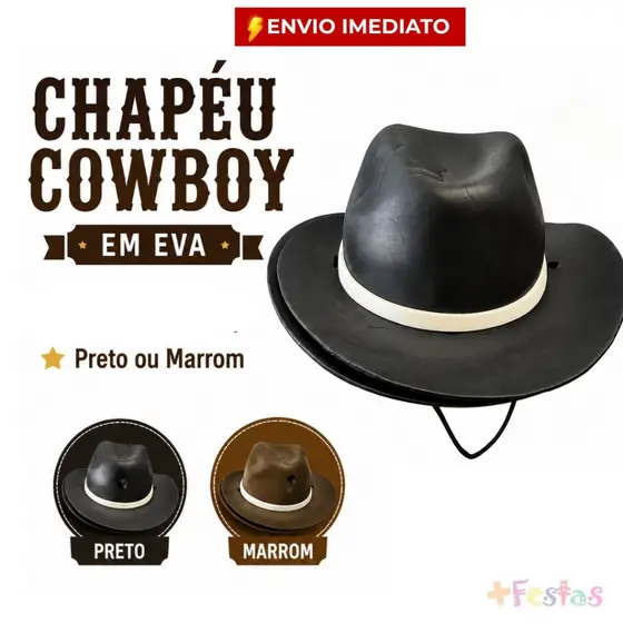 1/2/3/4/5/6 Chapéu Cowboy Country EVA Unissex Festa Adulto Infantil Junina Eventos Preto Marrom