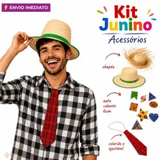 Fantasia Festa Junina Masculina Chapéu Infantil Adulto +Gravata + Remendo Adesivo Quadrilha São João