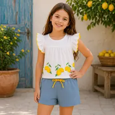 Conjunto Infantil Limão - Blusa Meia Malha e Bermuda Moletinho.