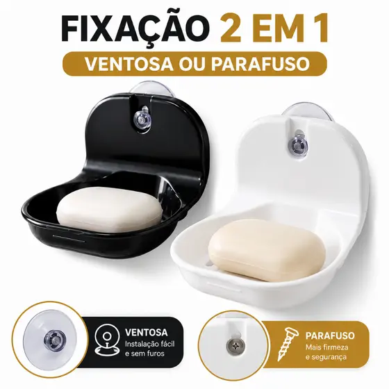 Saboneteira com ventosa dreno inteligente
