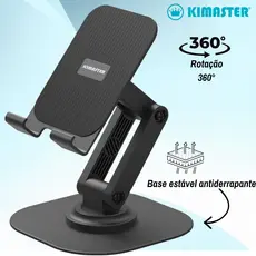 Suporte para Celular e Tablet Dobrável e Portátil Kimaster com Rotação 360° e Base Antiderrapante