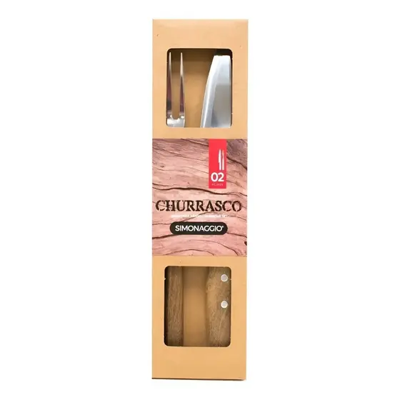 Kit Jogo de Churrasco 2 Peças Inox com Cabo de Madeira – Simonaggio