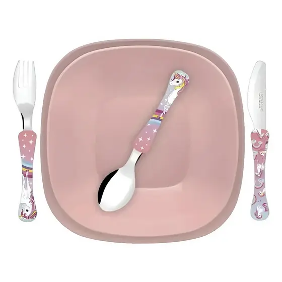 Kit Infantil Refeição 5 Peças Simonaggio Kidstrend Unicórnio – Coral
