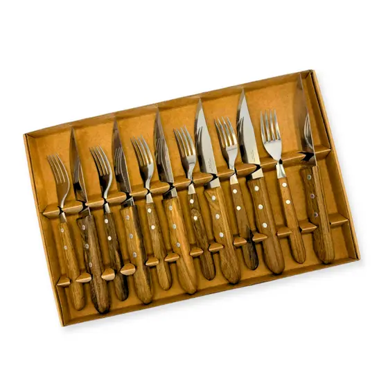 Kit Talheres Churrasco 12 Peças Inox com Cabo de Madeira – SIMONAGGIO
