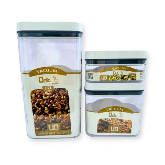 Pote Hermético Retangular  Trava Vácuo Um Clique Selado 750ml/1700ml/3700ml