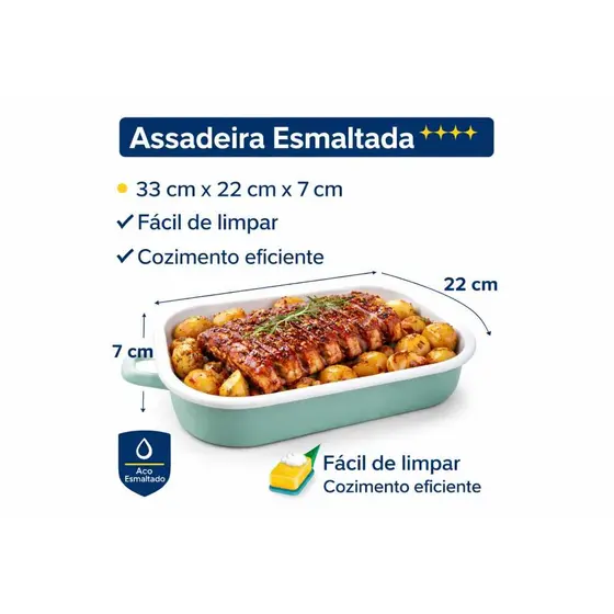 Assadeira Esmaltada Retangular com Alças Resistente, Prática e Versátil - A5