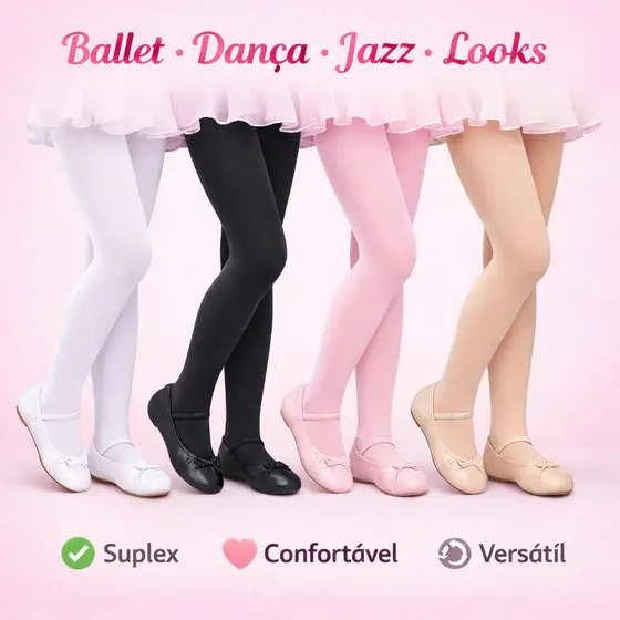 Meia Calça Infantil Menina Suplex para Ballet Dança Jazz Confortável