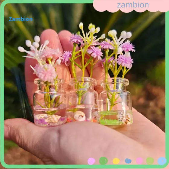 Glow the Dark Glass Vase High-transparent 4 Pcs Mini Vases Set with Faux Flowers – Cute Desktop Car Dashboard Decor Pe
