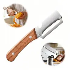 Descascador de Aço Inox Cabo Madeira Ergonômico com Abridor para Batatas