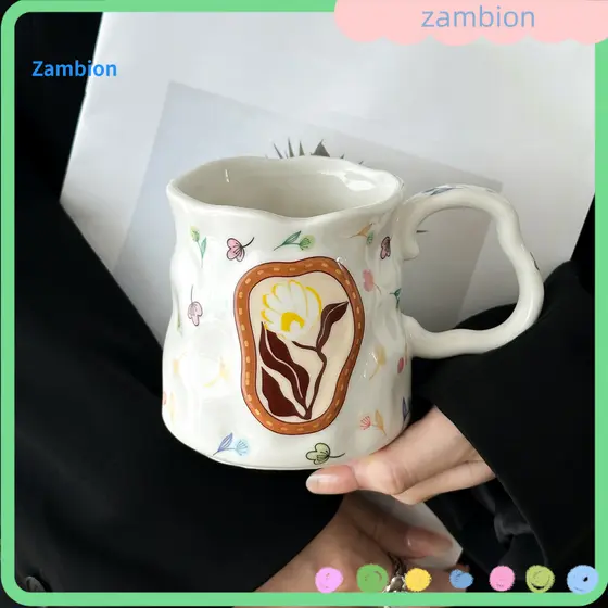 Scratch-resistant Mug Ergonomic Coffee Ceramic with Handle Irregular Floral Pattern Dishwasher Safe Novelty Cup for Tea