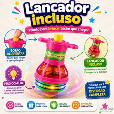 Pião Giroscópio Com Lançador Brinquedo Infantil Luminoso Luz De LED Colorida Para Menino E Menina