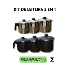kit de leiteira cafeteira alumínio polido  preto com alça 3 unidades grande pequena media com tampa