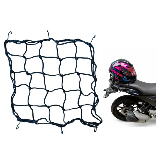 Rede Elástica Aranha P/ Capacete E Bagageiro De Moto Quadriciclo 40x40cm Preta