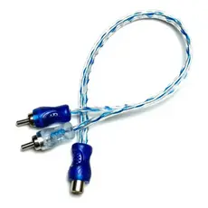 Cabo som Automotivo RCA Y Ouro 2M + 1F Espiral Azul 20cm