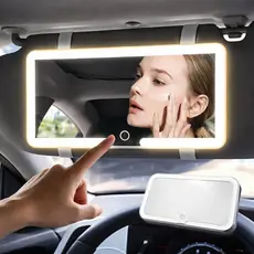 Espelho Viseira Carro LED 3 Cores Touch Retoque Maquiagem