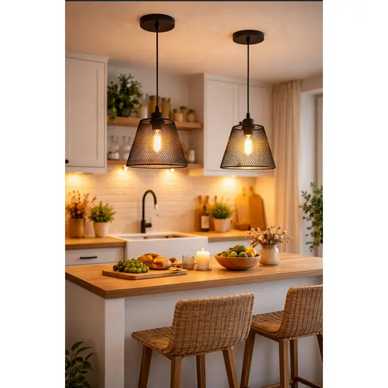 Luminária Bancada Pendente Aramado Decorativo Metal Preto