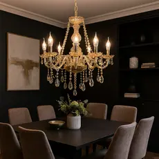 Lustre De Cristal Luminária Luxuoso Ambar Com 8 Braços