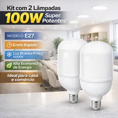 Kit 02 Lâmpada LED Bulbo 100W Super Branca Econômica Bivolt