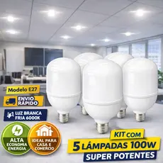 Kit 05 Lâmpada LED Bulbo 100W Super Branca Econômica Bivolt
