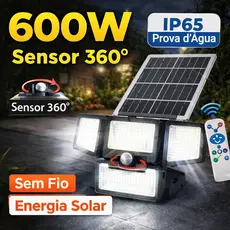 Refletor Solar LED 600W com Sensor Movimento 4 Faces 360°