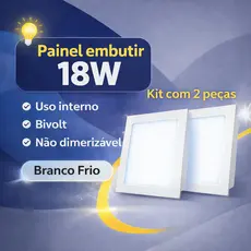 Kit 02 Painel Plafon Led Embutir 18w Quadrado Branco Frio