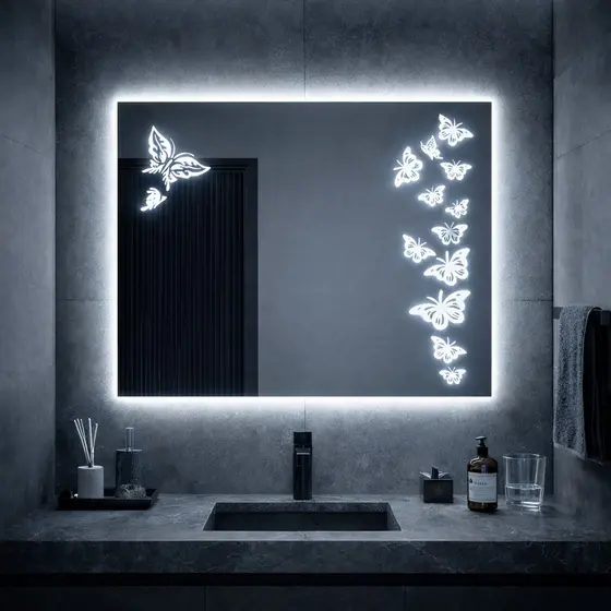 Espelho LED Touch Retangular Moderno 80x60 cm Luz Borboleta