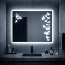 Espelho LED Touch Retangular Moderno 80x60 cm Luz Borboleta