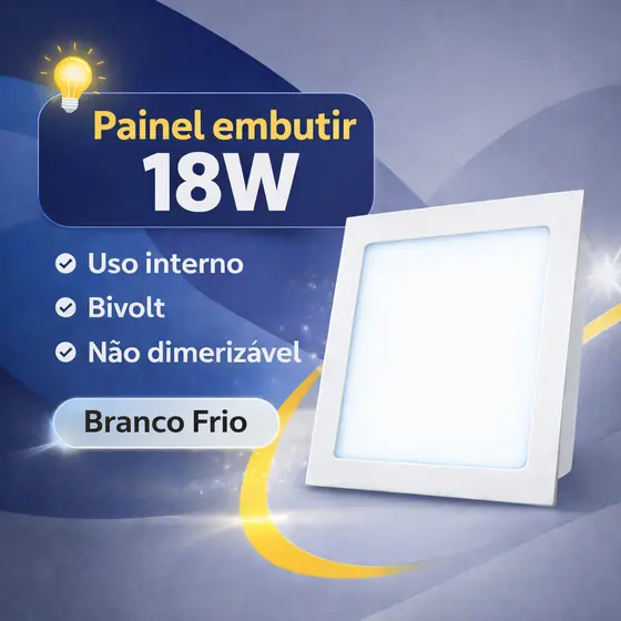 Painel Plafon Led Embutir 18w Quadrado Branco Frio