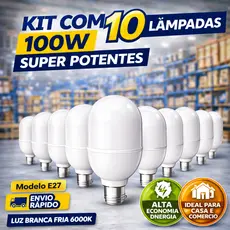 Kit 10 Lâmpada LED Bulbo 100W Super Branca Econômica Bivolt