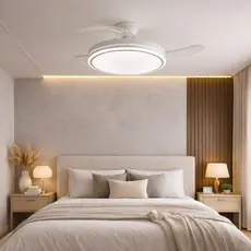 Ventilador Teto Branco Retrátil LED 3 Cores C/Controle Remoto