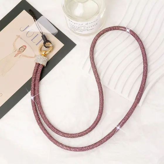 Pulseira longa para celular com strass brilhantes, cordão de mão luxuoso com strass brilhantes