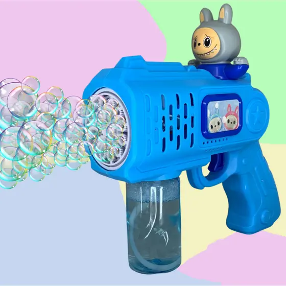 Pistola de Bolhas Labubu Infantil Automática com Luz e Som Brinquedo Divertido para Crianças Mudar