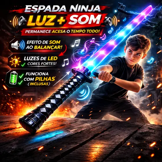 Espada Brinquedo Ninja Samurai Luz Som Sensor Movimento Espada LED Infantil Crianca Presente