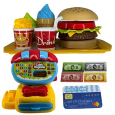 Kit Hamburgueria Infantil Com Caixa Registradora Hamburguer Desmontavel Dinheiro Brinquedo Kids