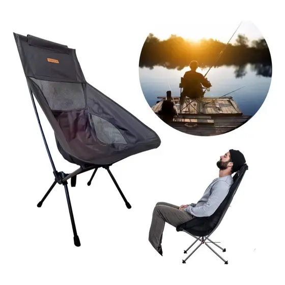 Cadeira Dobrável Pesca Camping Praia Encosto Suporta140kg Com Bolsa Premium
