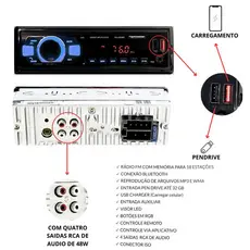 Radio Automotivo Bluetooth Potente Melhor Que Pioner Soni Led 7 Cores Acc Controle Longa Distancia