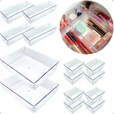 Kit com 14 Organizadores de Gaveta Modular em Acrílico Transparente – Multiuso