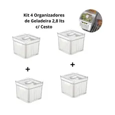 Kit 4 Organizadores de Geladeira 2,8 lts c/ Cesto - Plastutti